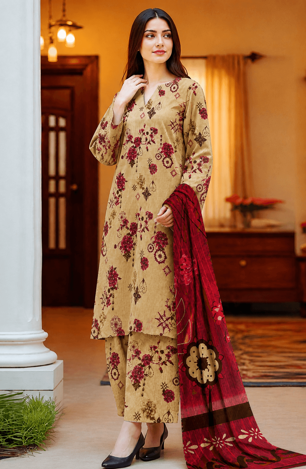 Zanora Digital Printed Bana Dora Lawn 3 Piece unstitched Suit View 3 for women in Pakistan