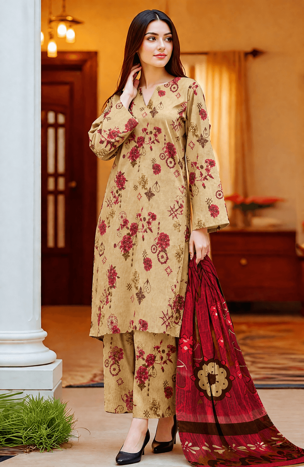Zanora Digital Printed Bana Dora Lawn 3 Piece unstitched Suit View 4 for women in Pakistan