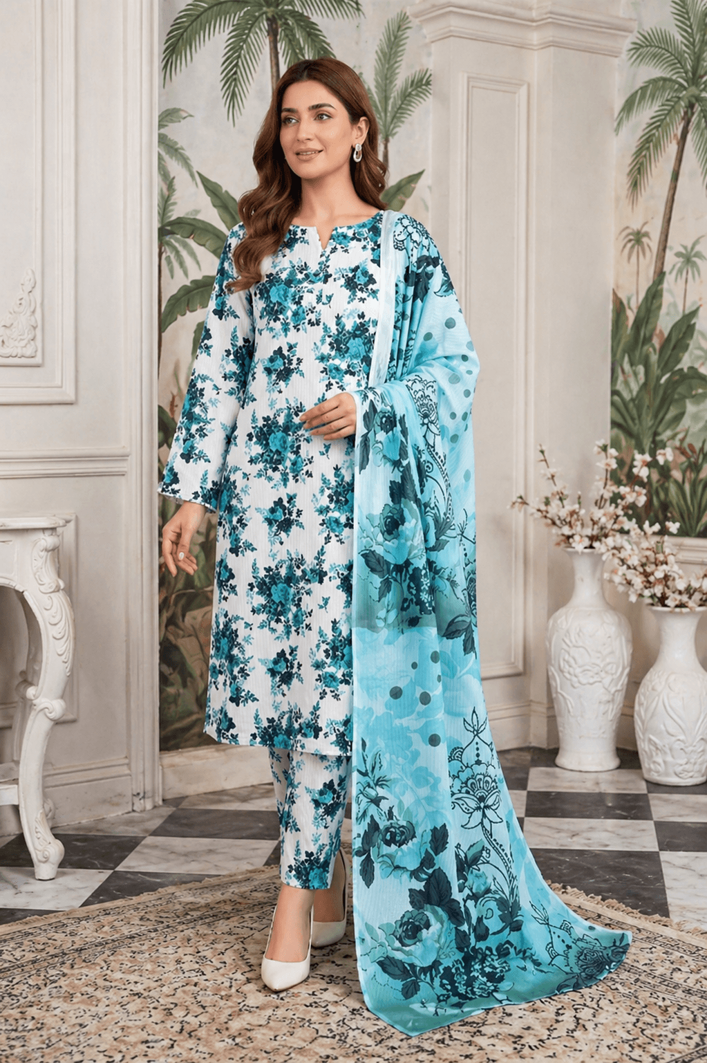 Zanora Digital Printed Bana Dora Lawn 3 Piece unstitched Suit - C View 1 for women in Pakistan
