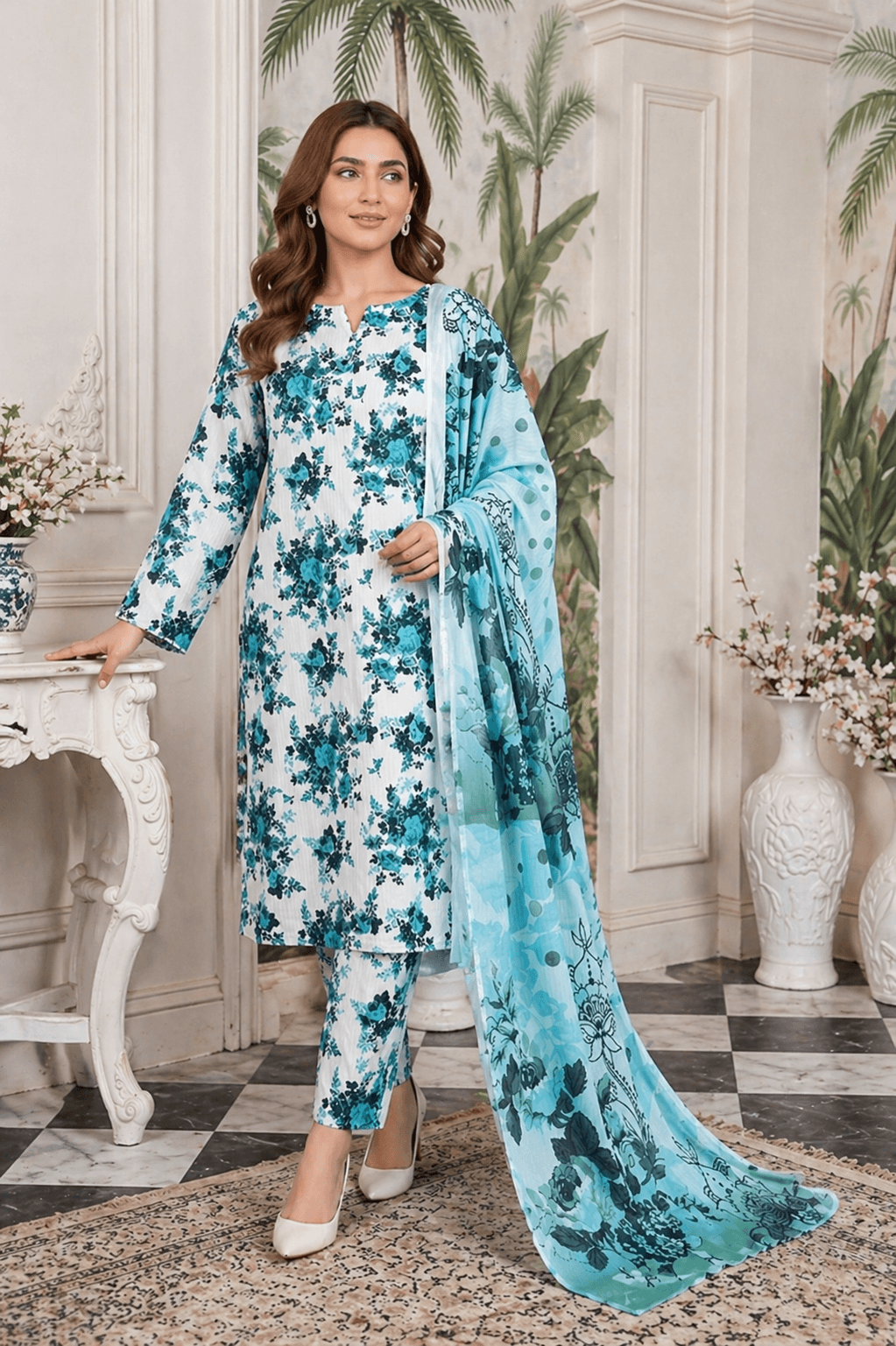Zanora Digital Printed Bana Dora Lawn 3 Piece unstitched Suit - C View 2 for women in Pakistan