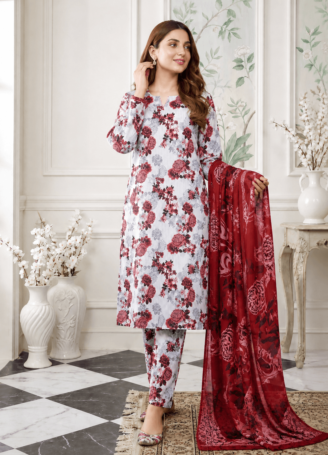 Zanora Digital Printed Bana Dora Lawn 3 Piece unstitched Suit - D View 1 for women in Pakistan