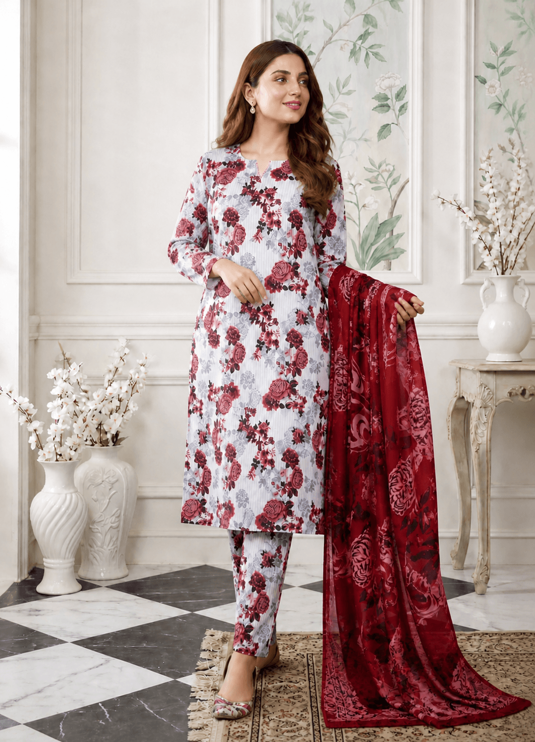Zanora Digital Printed Bana Dora Lawn 3 Piece unstitched Suit - D View 3 for women in Pakistan