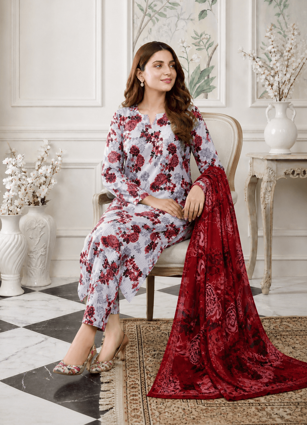 Zanora Digital Printed Bana Dora Lawn 3 Piece unstitched Suit - D View 4 for women in Pakistan
