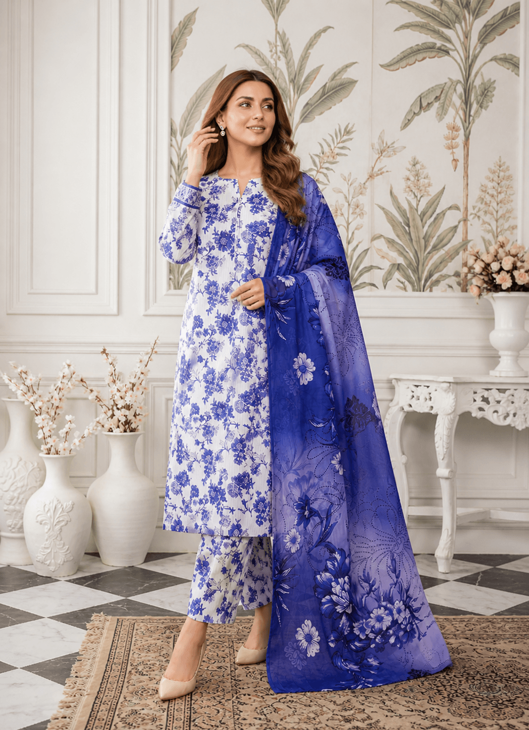 Zanora Digital Printed Bana Dora Lawn 3 Piece unstitched Suit - E View 1 for women in Pakistan