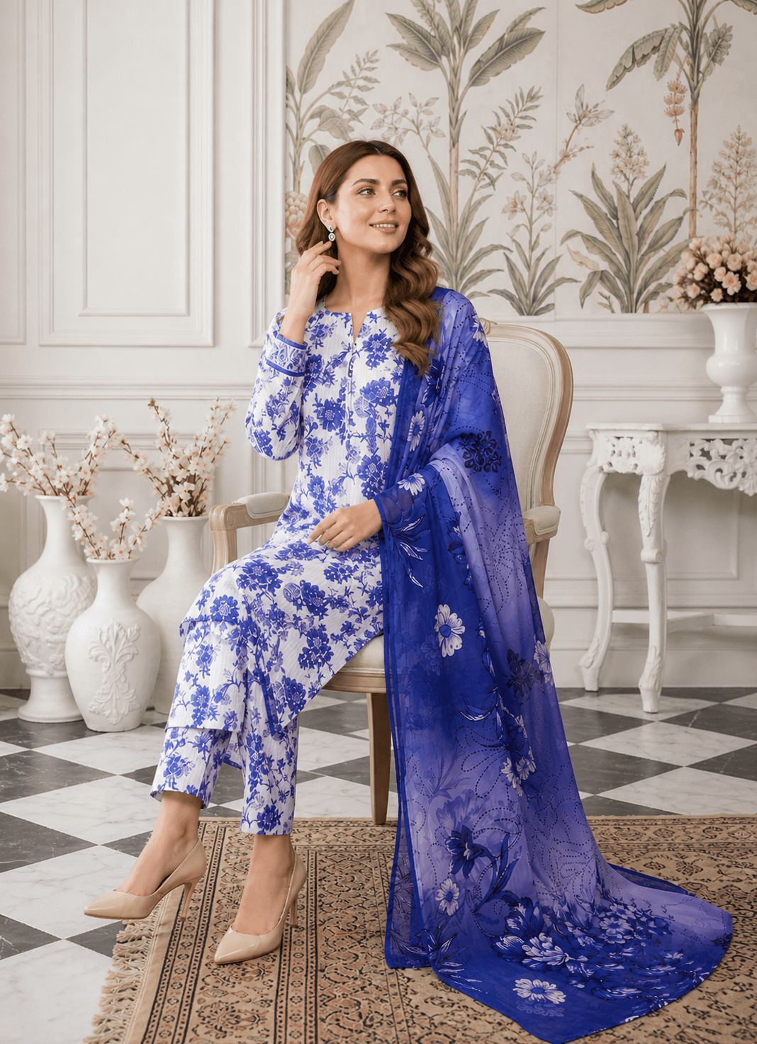 Zanora Digital Printed Bana Dora Lawn 3 Piece unstitched Suit - E View 2 for women in Pakistan