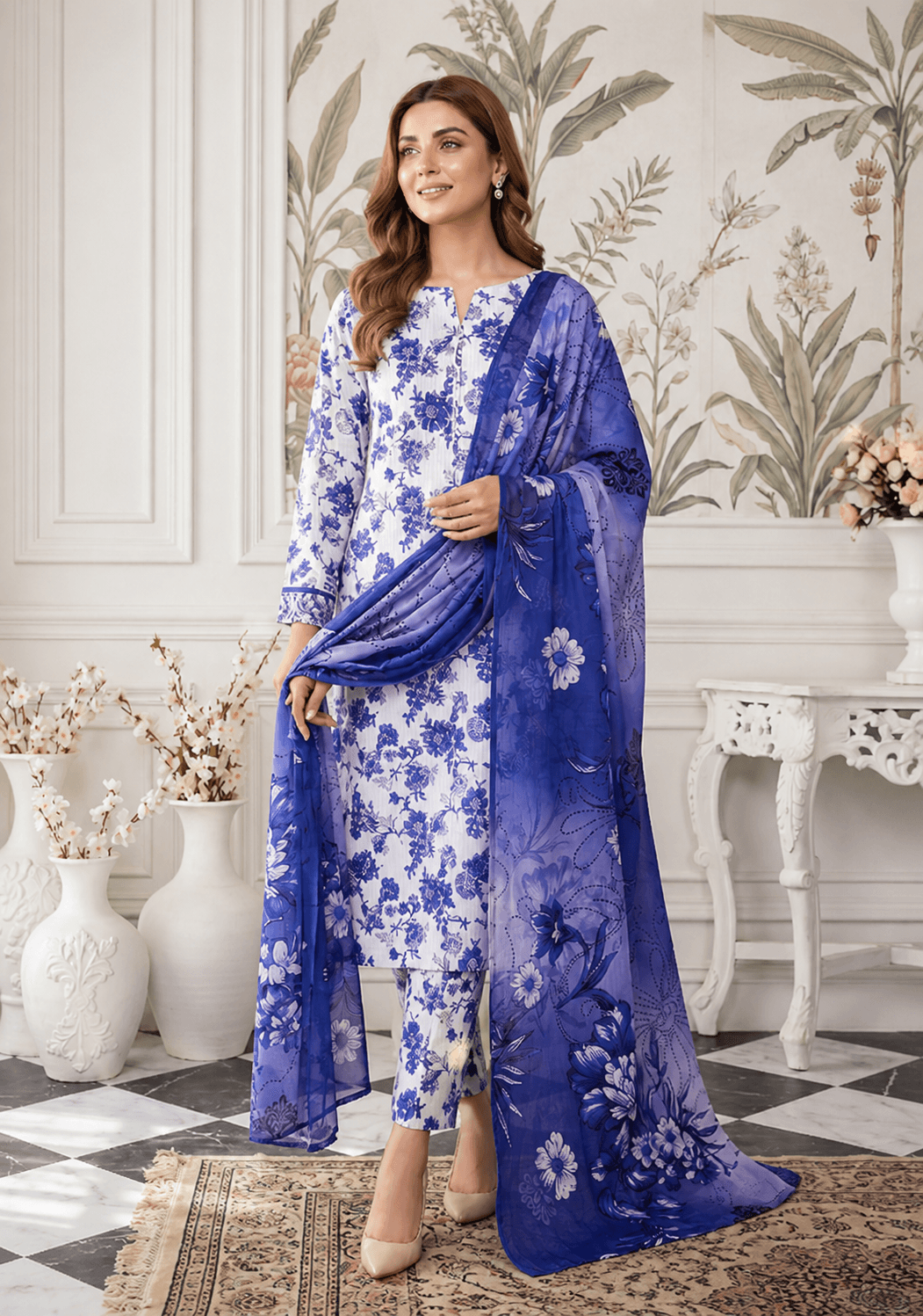 Zanora Digital Printed Bana Dora Lawn 3 Piece unstitched Suit - E View 3 for women in Pakistan