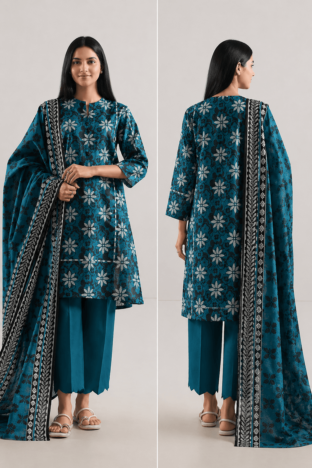 Zanora Tana Dora Digital Print Lawn 3 Piece Unstitched Suit - B View 4 for women in Pakistan