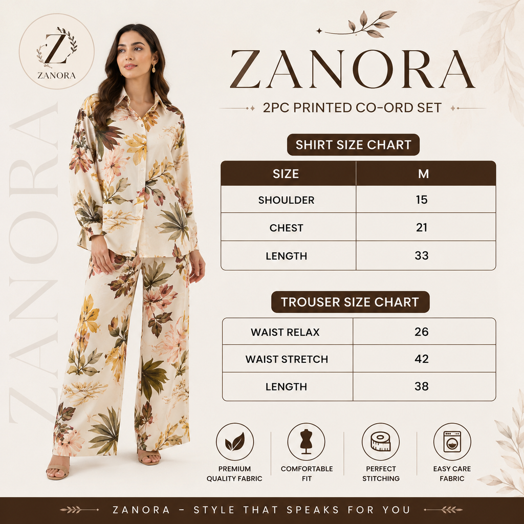 Zanora Trendy Premium Printed Co-Ord Set – Elegant 2PC Stitched Outfit